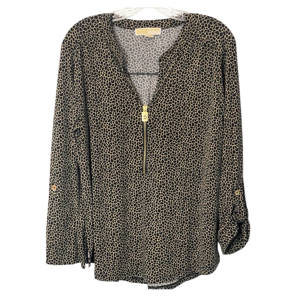 Michael Kors Black and Gold Animal Print Blouse